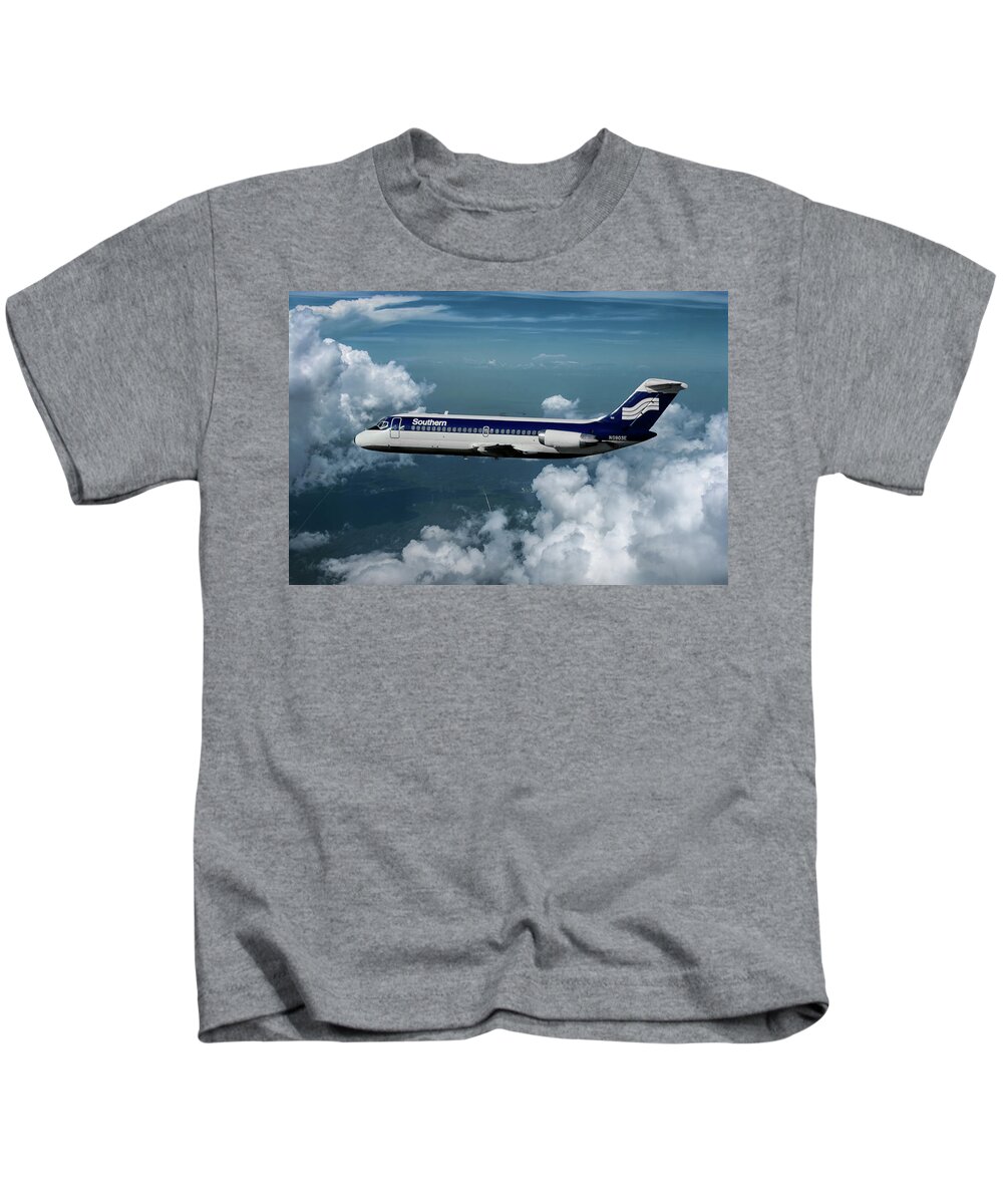 Southern Airways Kids T-Shirt featuring the mixed media Classic Southern Airways DC-9 by Erik Simonsen