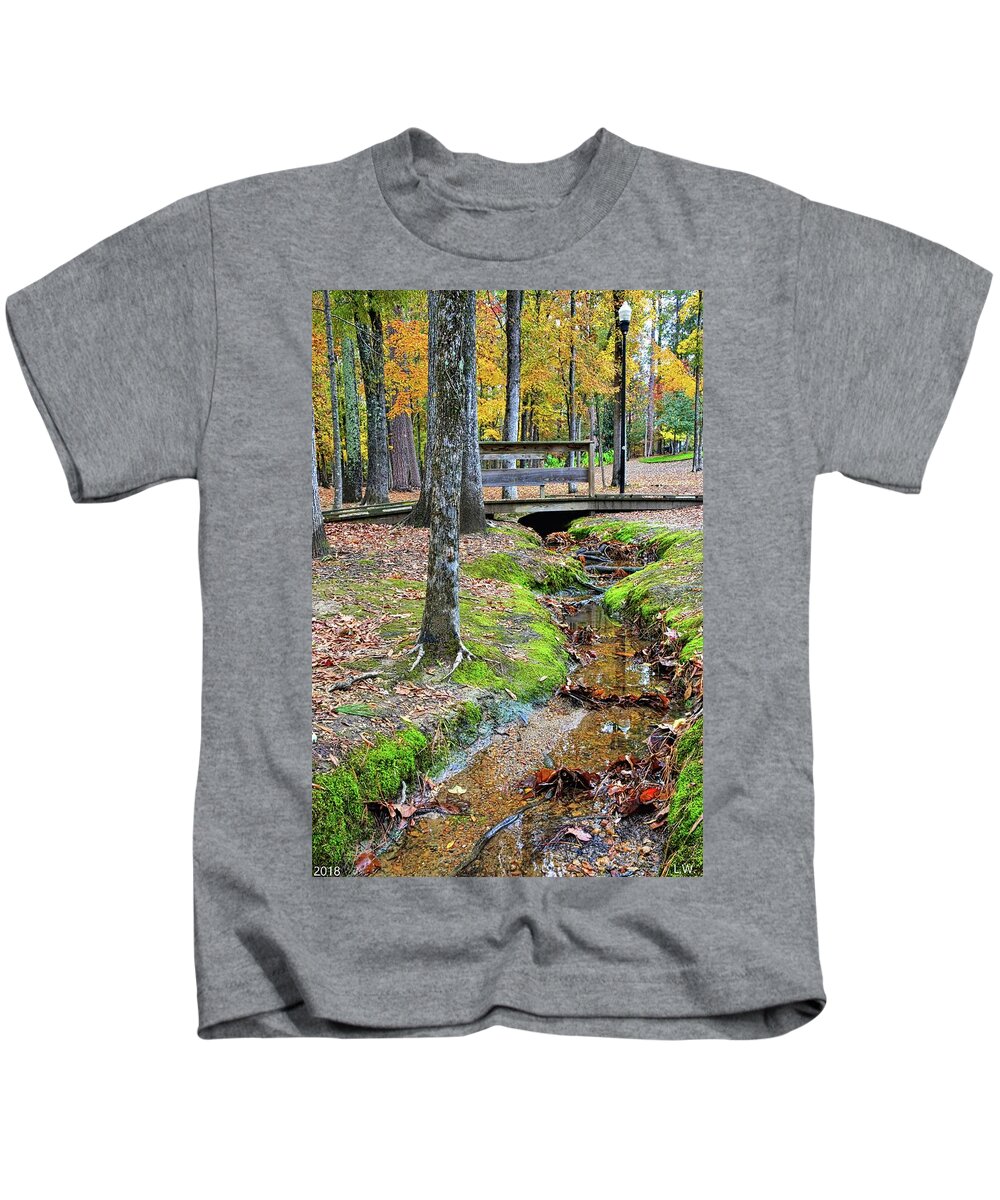 Community Park Of Irmo South Carolina Creek Kids T-Shirt featuring the photograph Community Park Of Irmo South Carolina Creek by Lisa Wooten