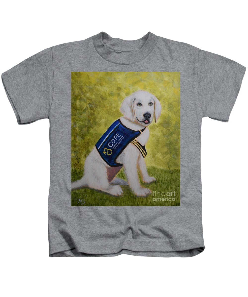 Dog Kids T-Shirt featuring the painting Cope Service Dog Labrador by Monika Shepherdson