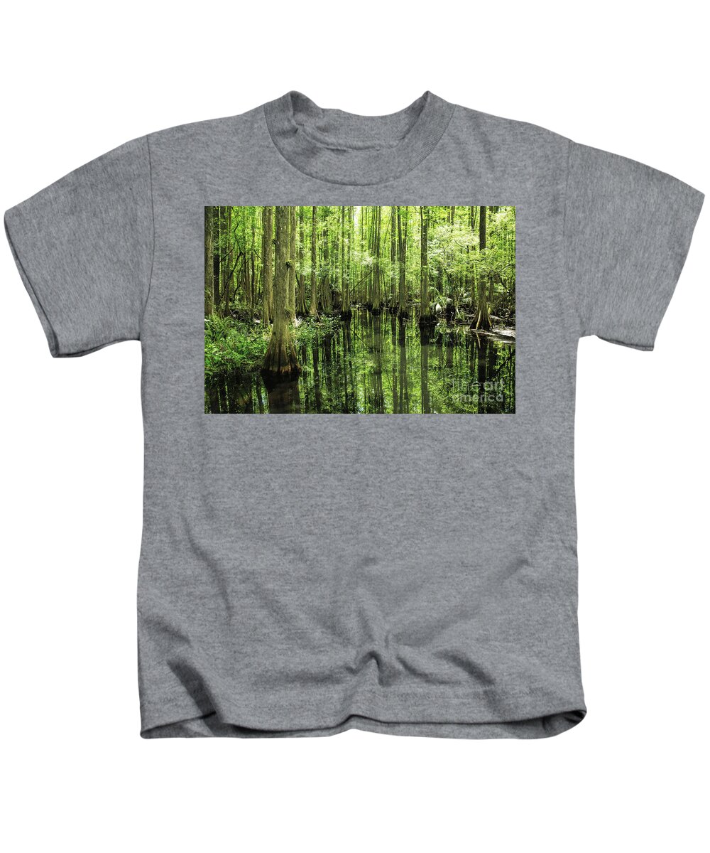 Cypress Swamp Reflections Kids T-Shirt featuring the photograph Cypress Swamp Reflections by Felix Lai