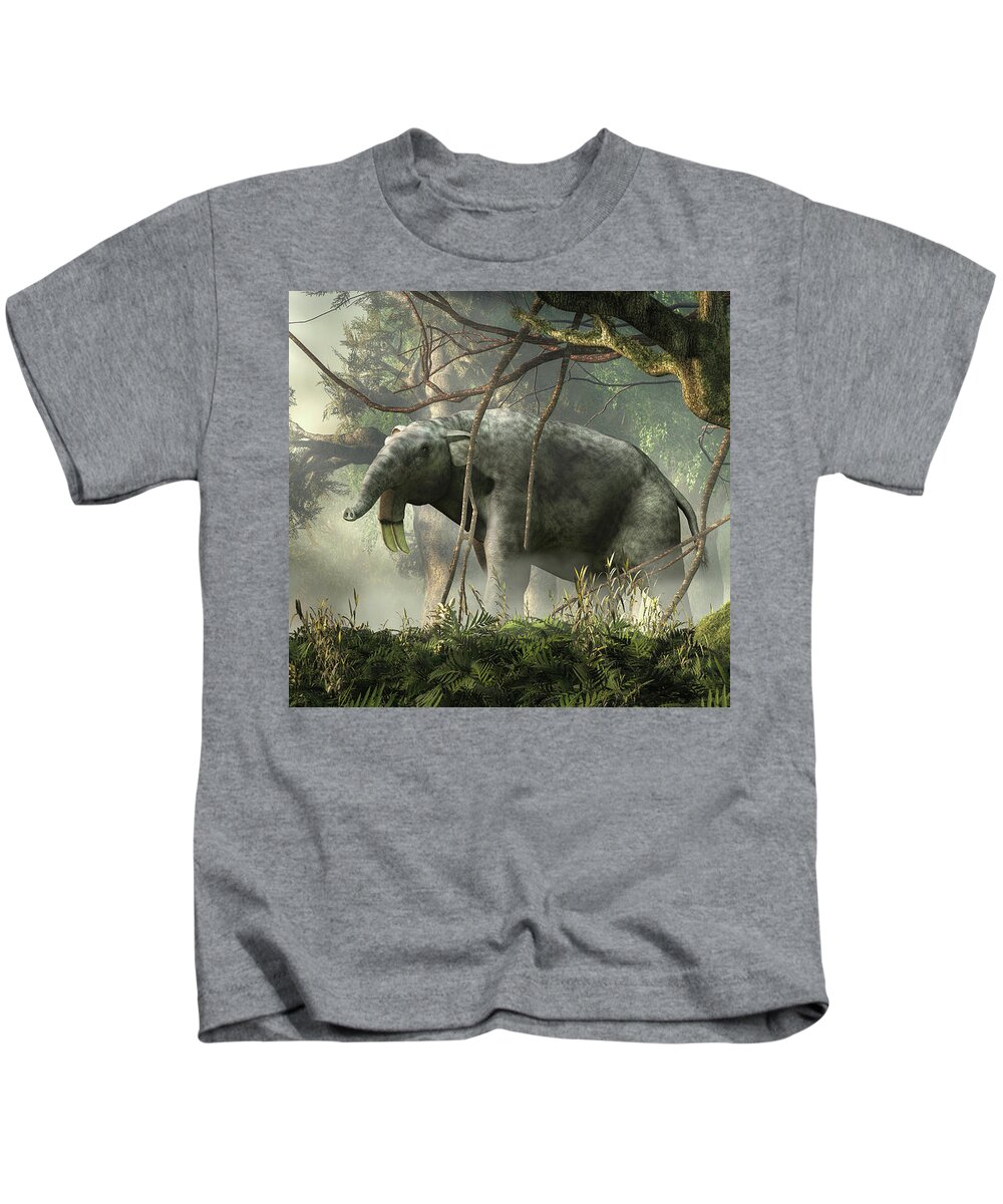 Hoe Tusker Kids T-Shirt featuring the digital art Deinotherium by Daniel Eskridge