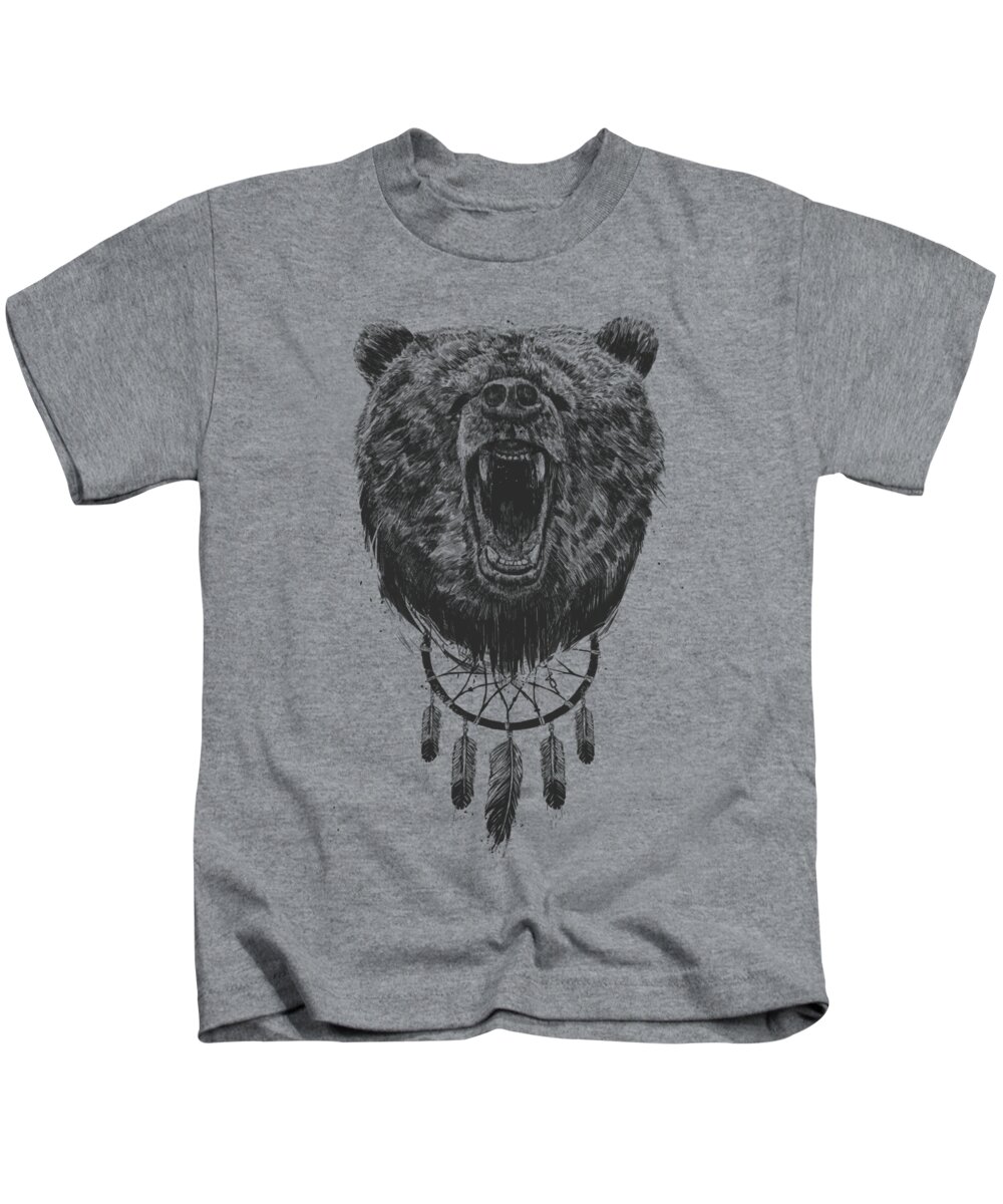Bear Kids T-Shirt featuring the drawing Don't wake the bear by Balazs Solti