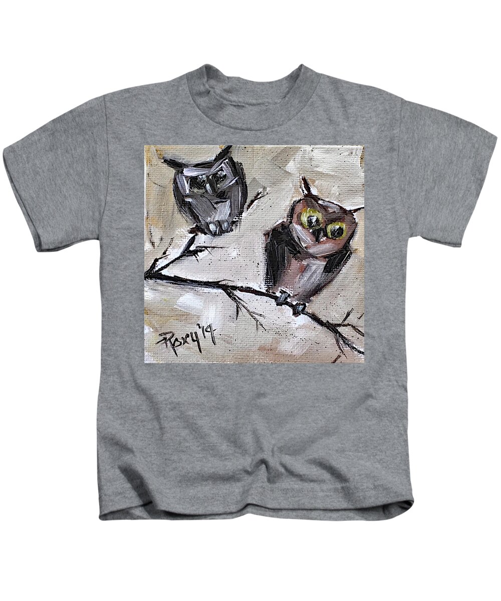 Owl Kids T-Shirt featuring the painting Double Trouble by Roxy Rich