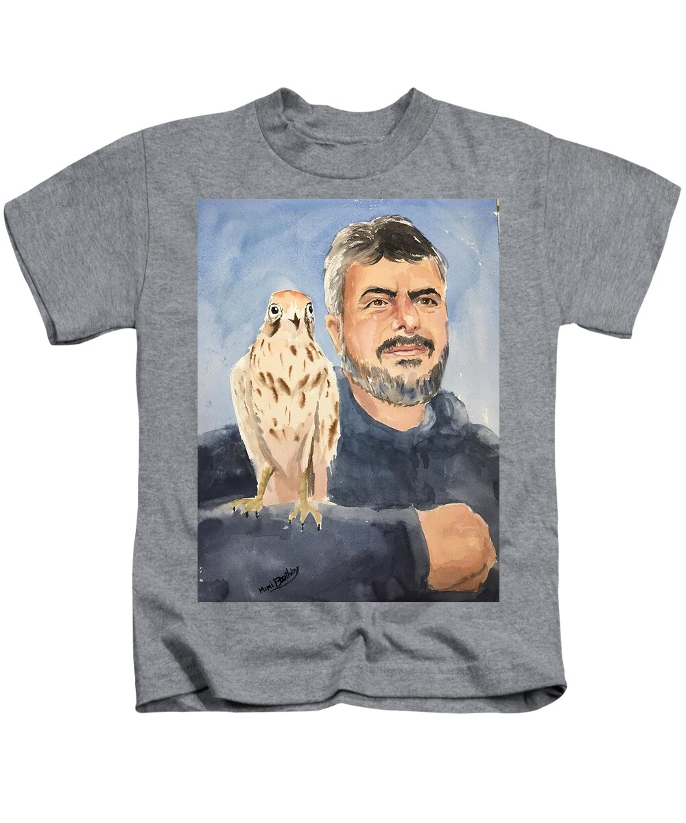 Aleppo Kids T-Shirt featuring the painting Dr Yoossef and hawk by Mimi Boothby