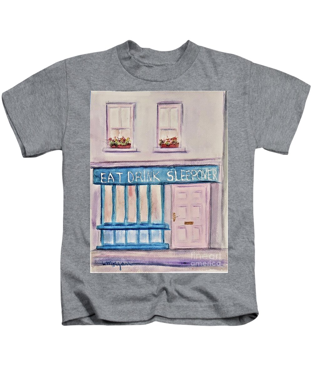 Pub Kids T-Shirt featuring the painting Eat Drink Sleepover by Laurie Morgan