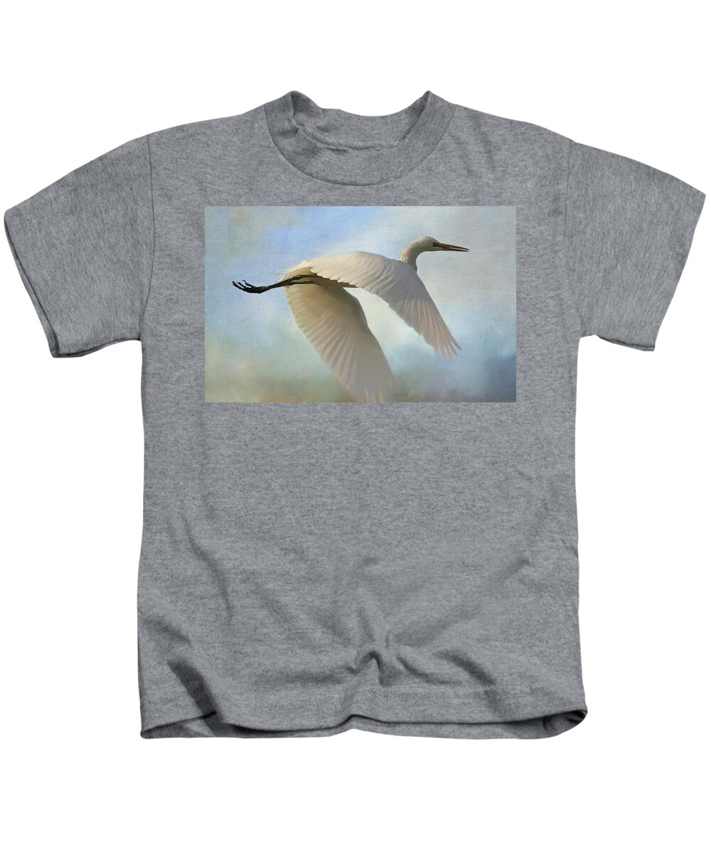 Egret Kids T-Shirt featuring the photograph Egret In The Clouds by HH Photography of Florida