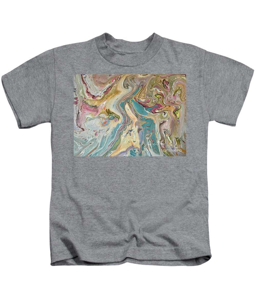 Embraced Kids T-Shirt featuring the painting Embraced by the sea by Monica Elena