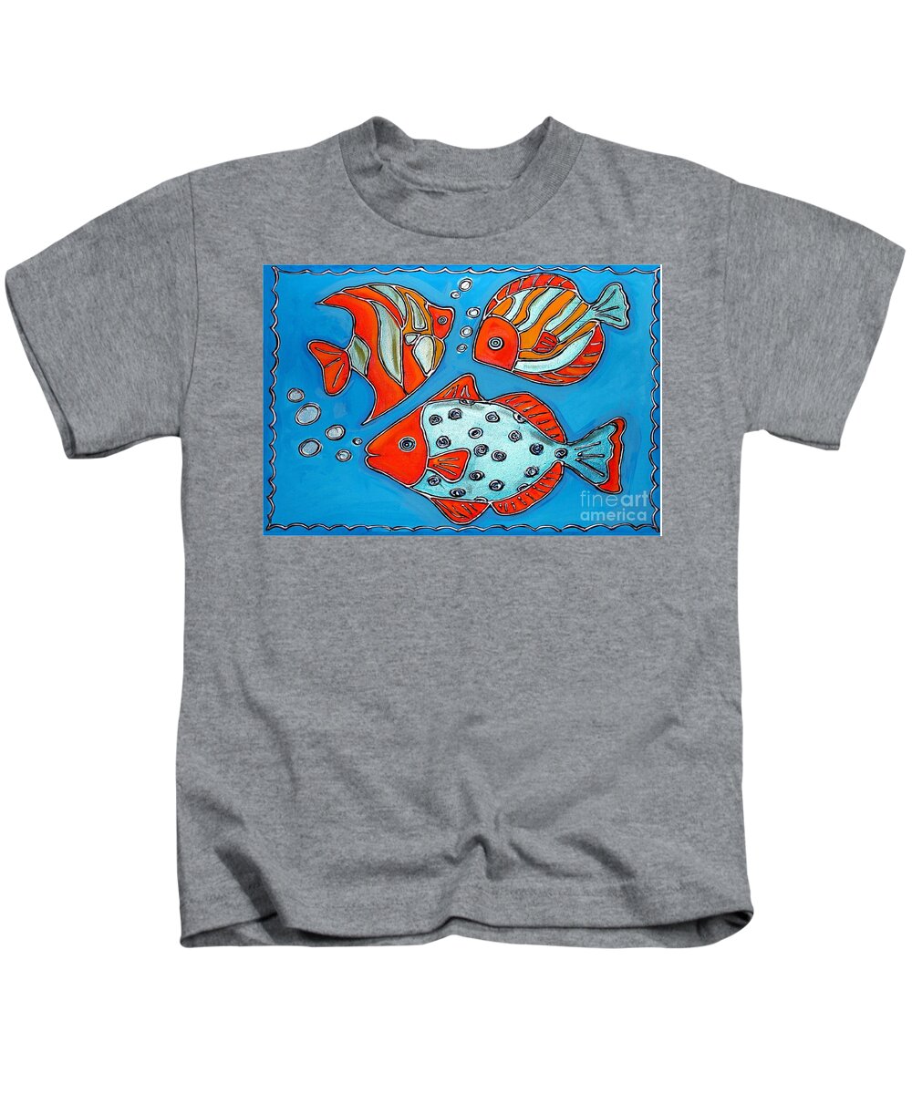 Fish Kids T-Shirt featuring the painting Fish Trio by Cynthia Snyder