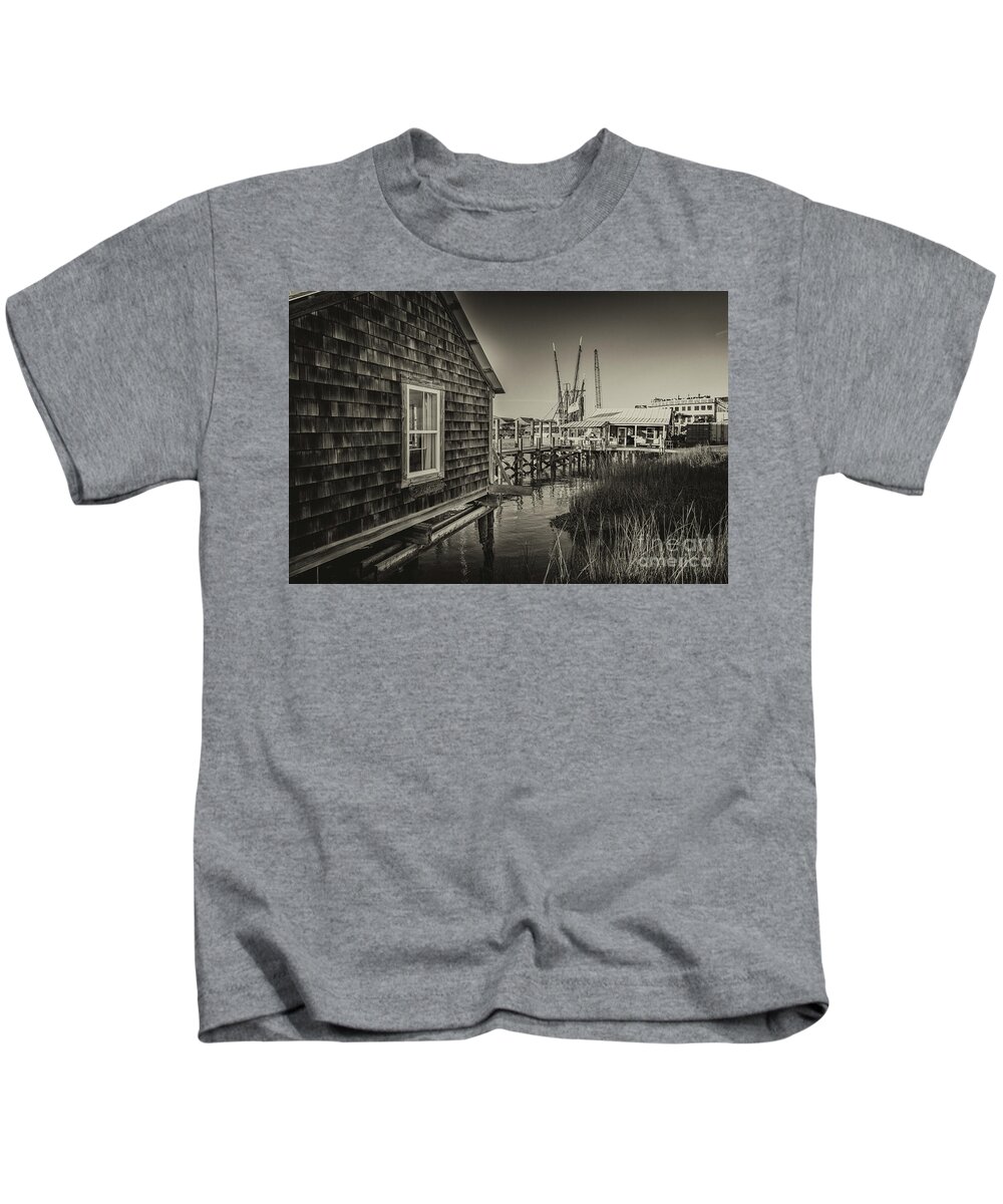Dock Kids T-Shirt featuring the photograph Fishing Tales in Sepia by Dale Powell