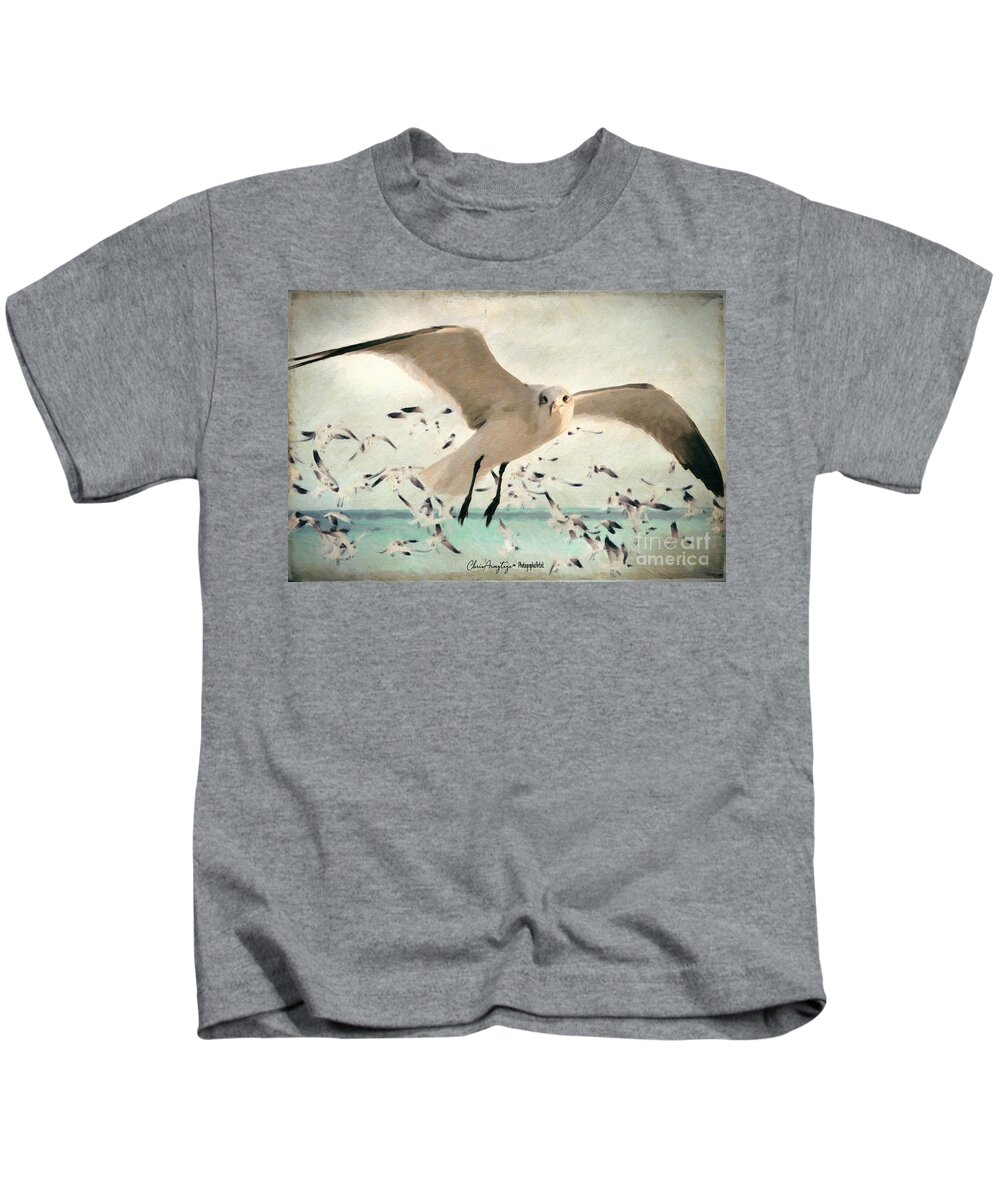 Seagulls Kids T-Shirt featuring the digital art Flight of the Gulls by Chris Armytage