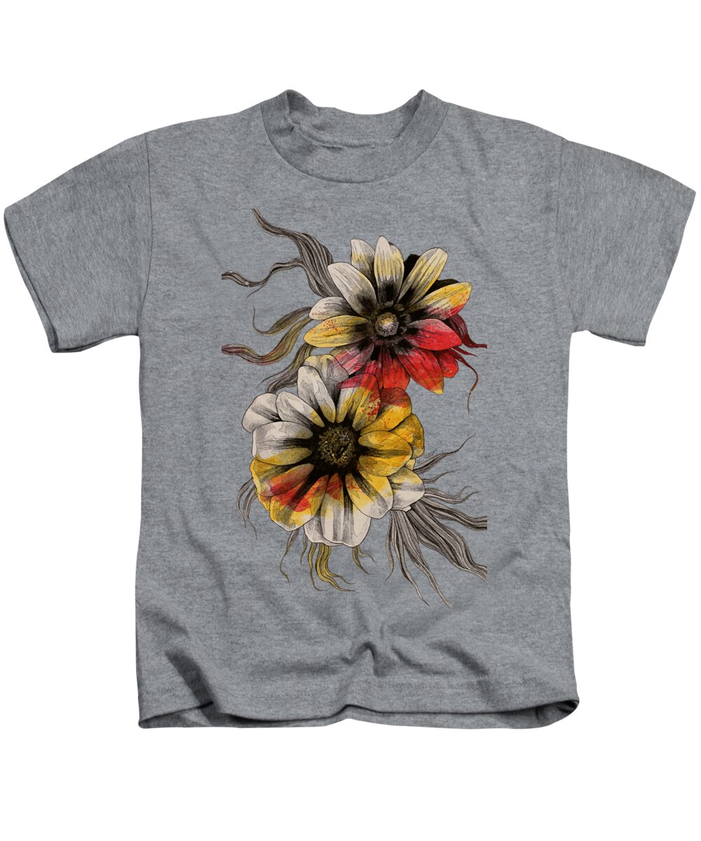 Flowers Drawing Kids T-Shirt featuring the drawing Floral Series - Gazania Rigens by Marco Paludet