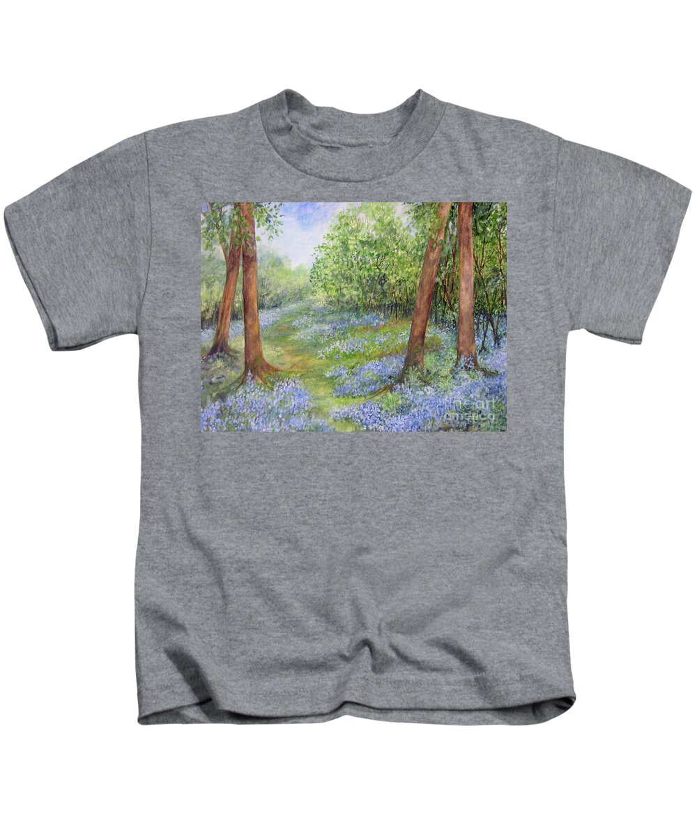 Watercolor Kids T-Shirt featuring the painting Follow the Bluebells by Laurie Rohner