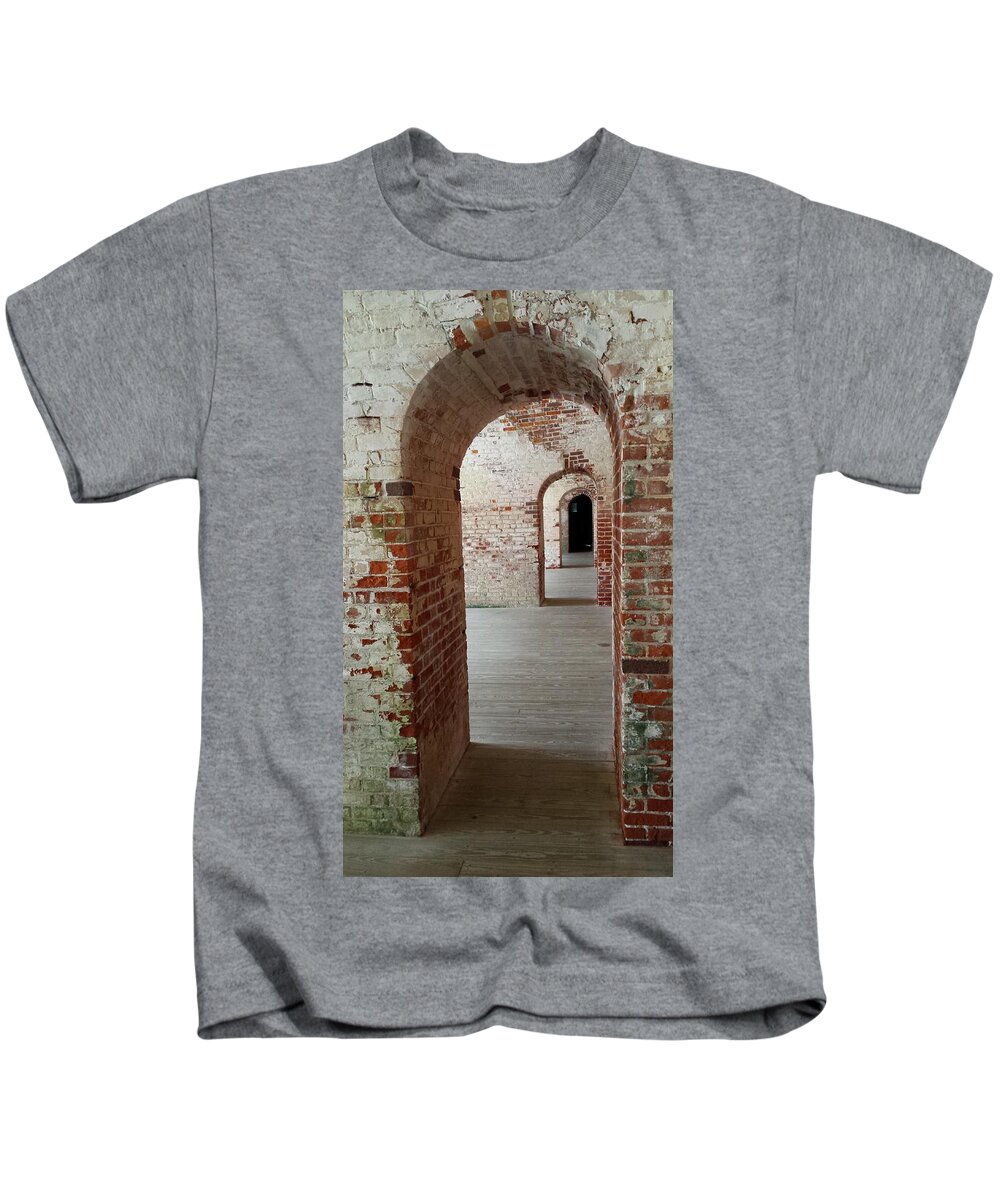 Brick Archways Kids T-Shirt featuring the photograph Fort Macon Archways 5 by Paddy Shaffer