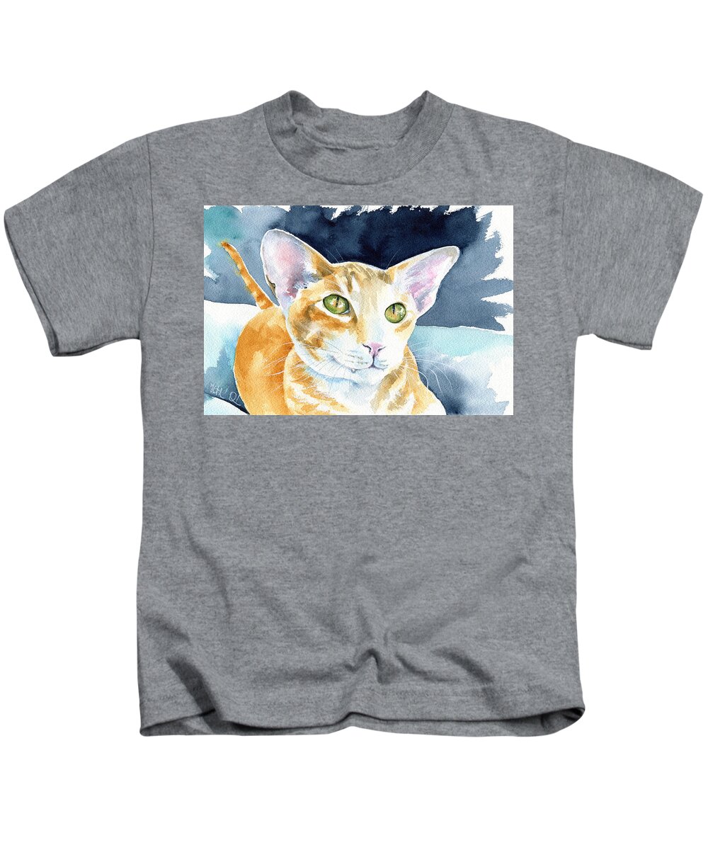 Peterbald Kids T-Shirt featuring the painting Fox Peterbald Cat Painting by Dora Hathazi Mendes