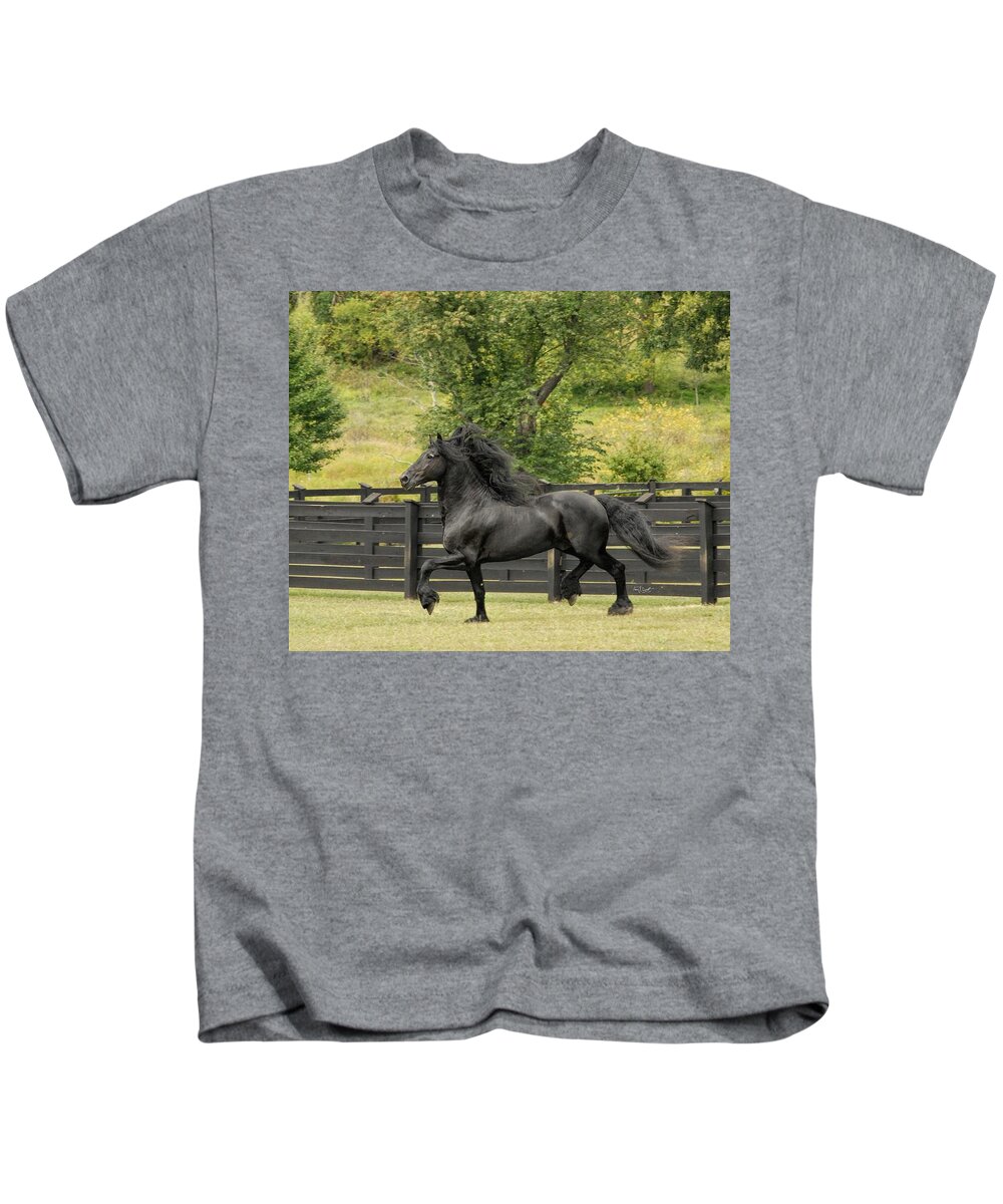 Friesian Kids T-Shirt featuring the photograph Friesian Stallion by Fran J Scott