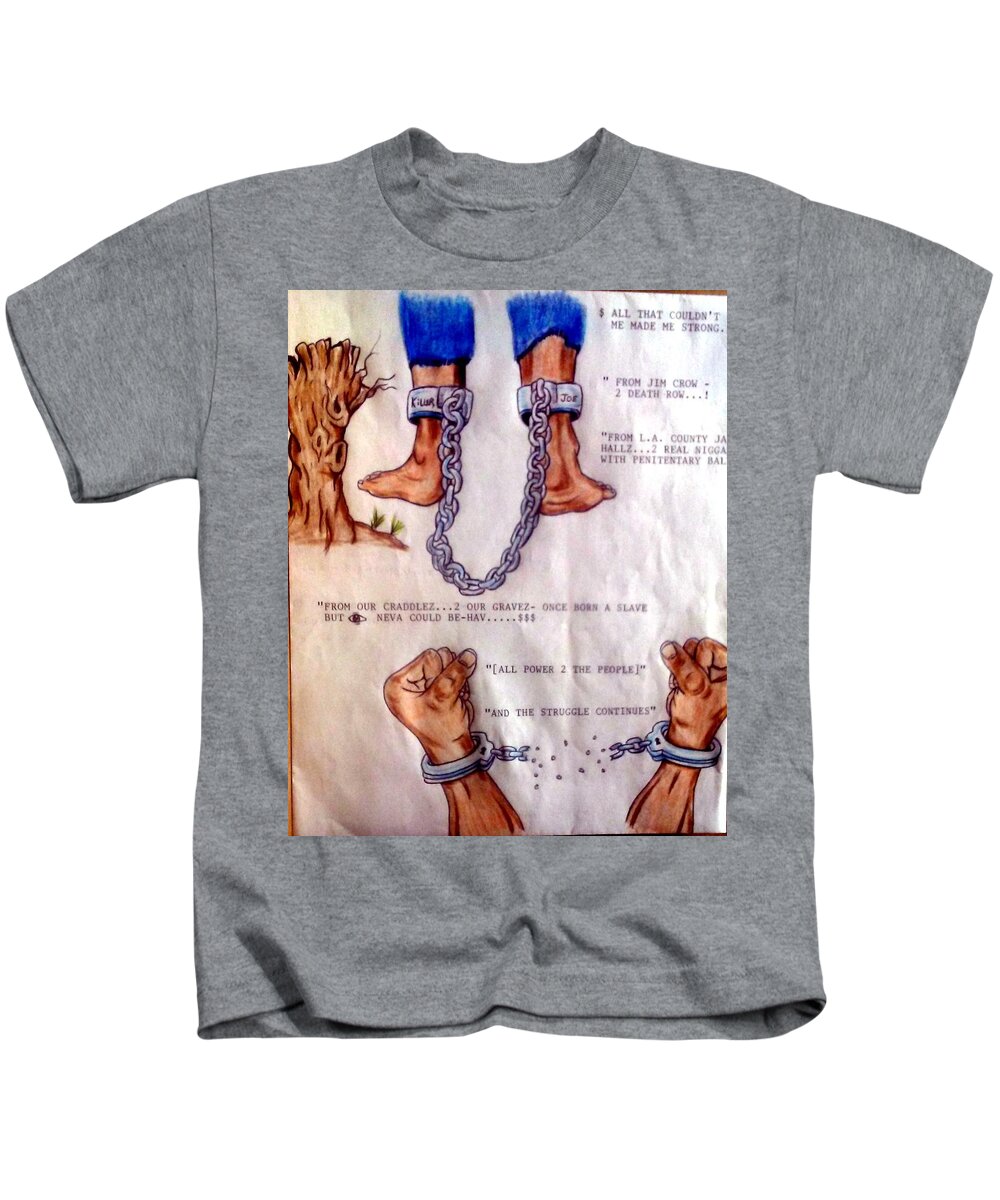 Blak Art Kids T-Shirt featuring the drawing from Jim Crow to death row by Joedee