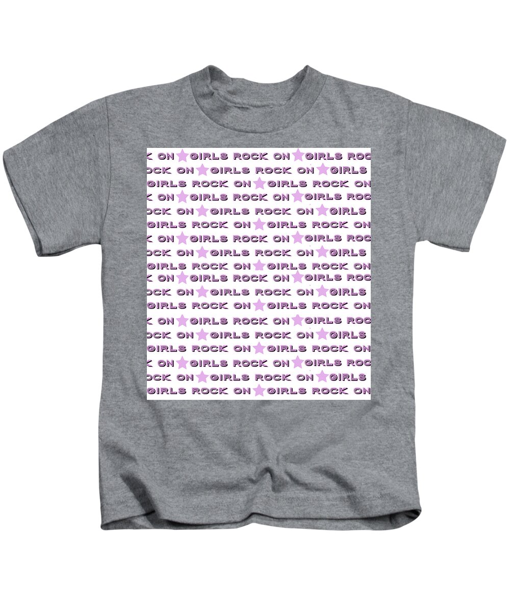 Repeated Font Pattern Kids T-Shirt featuring the digital art Girls Rock On by Ashley Rice