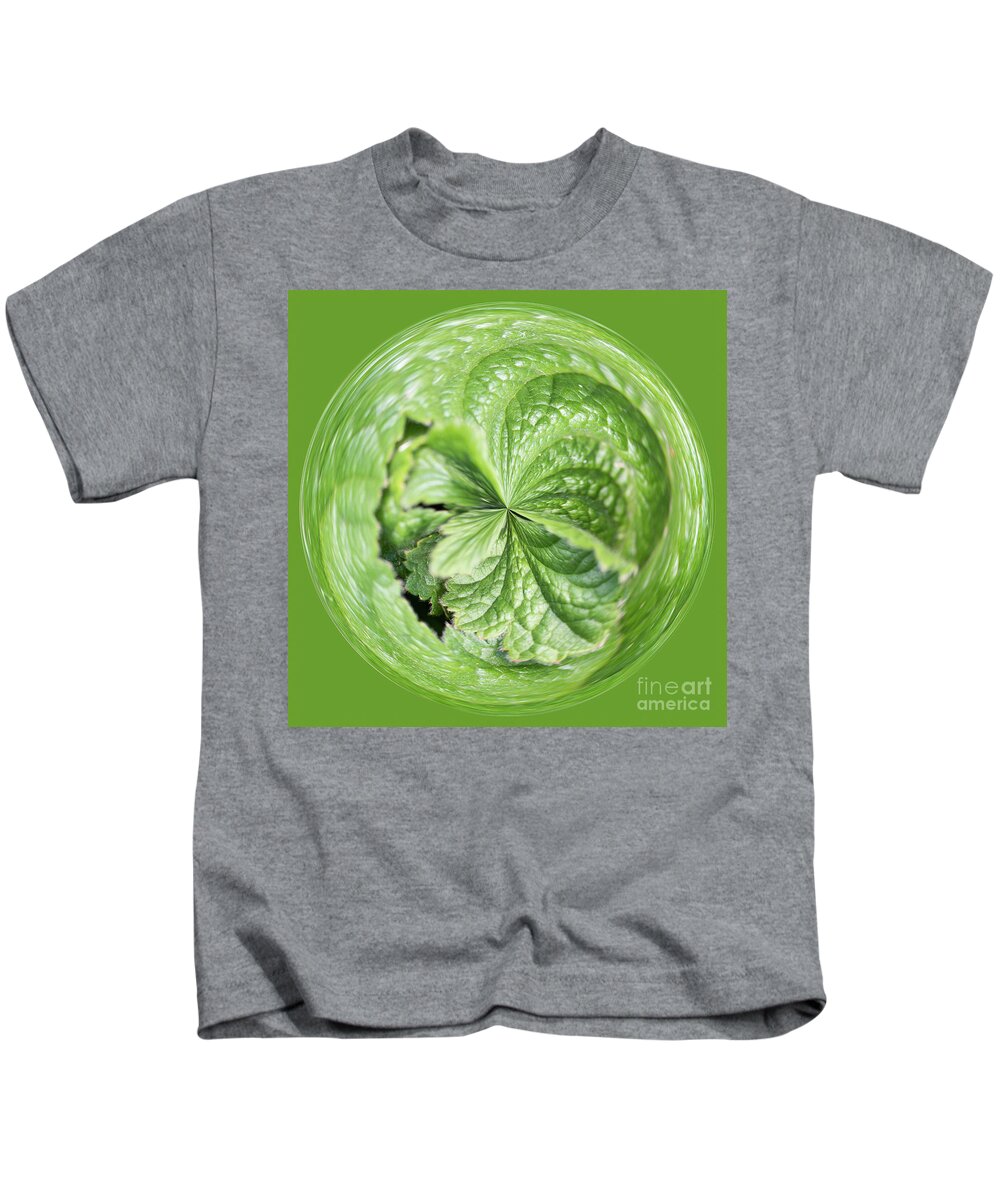 Orb Kids T-Shirt featuring the photograph Green flower orb by Phillip Rubino