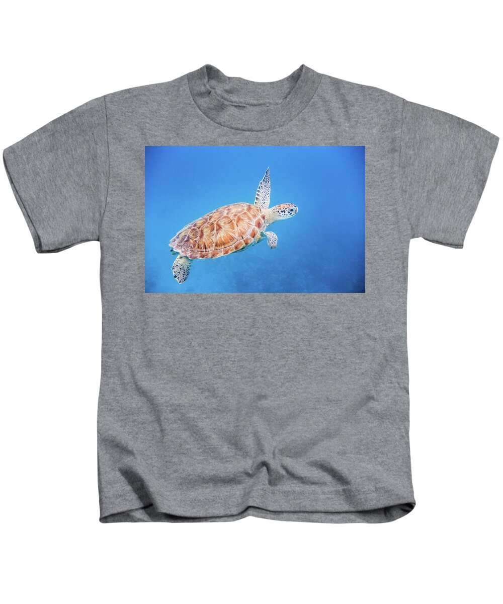 Turtle Kids T-Shirt featuring the photograph Green Sea Turtle swimming by Mark Hunter