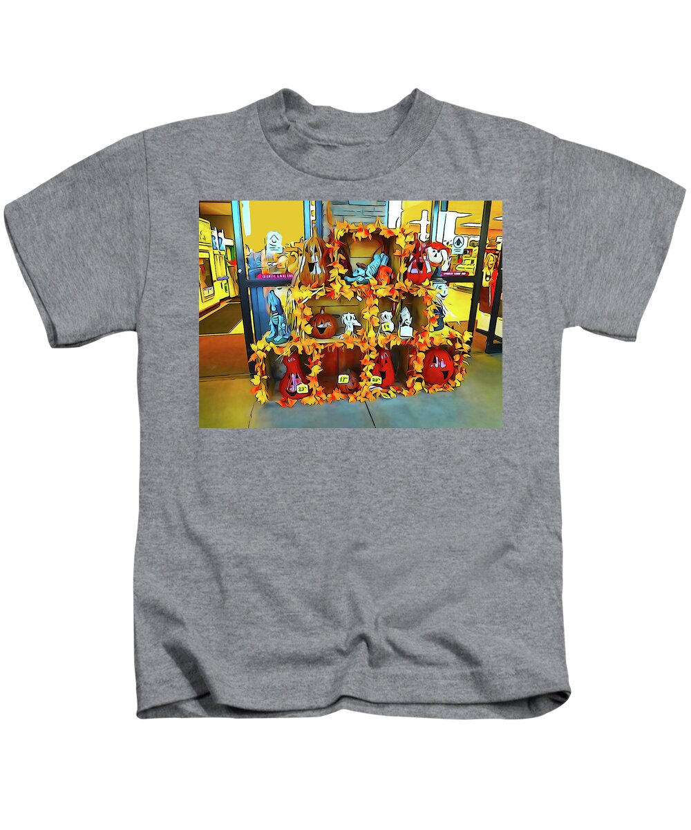 All Hallows Eve Kids T-Shirt featuring the photograph Halloween Supplies at Smith's Grocery 2 by Bruce IORIO