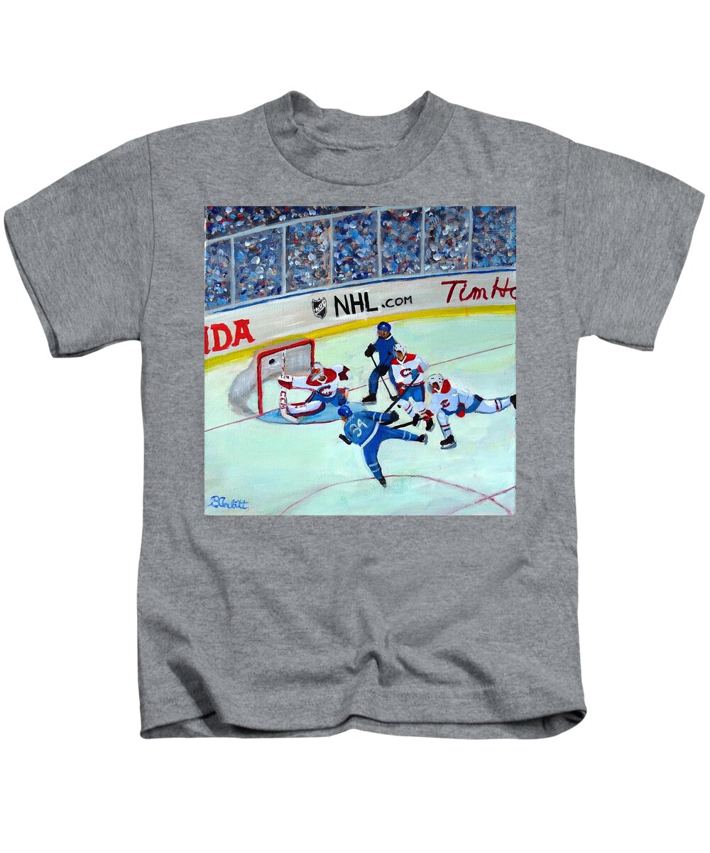Hockey Kids T-Shirt featuring the painting He Scores by Brent Arlitt