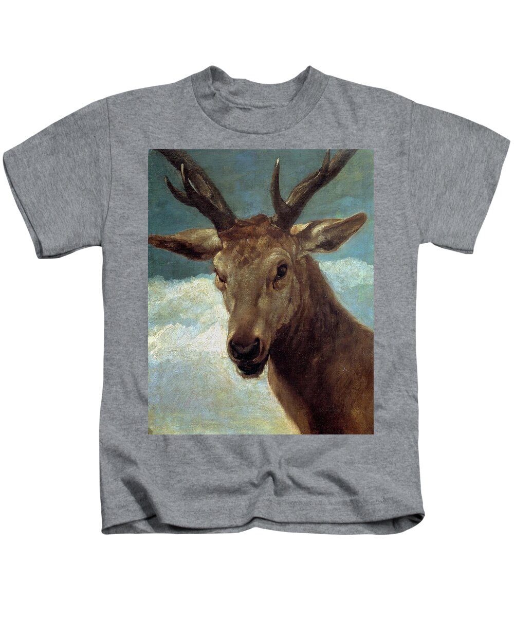 Diego Velazquez Kids T-Shirt featuring the painting 'Head of a Buck', ca. 1634, Spanish School, Oil on canvas... by Diego Velazquez -1599-1660-