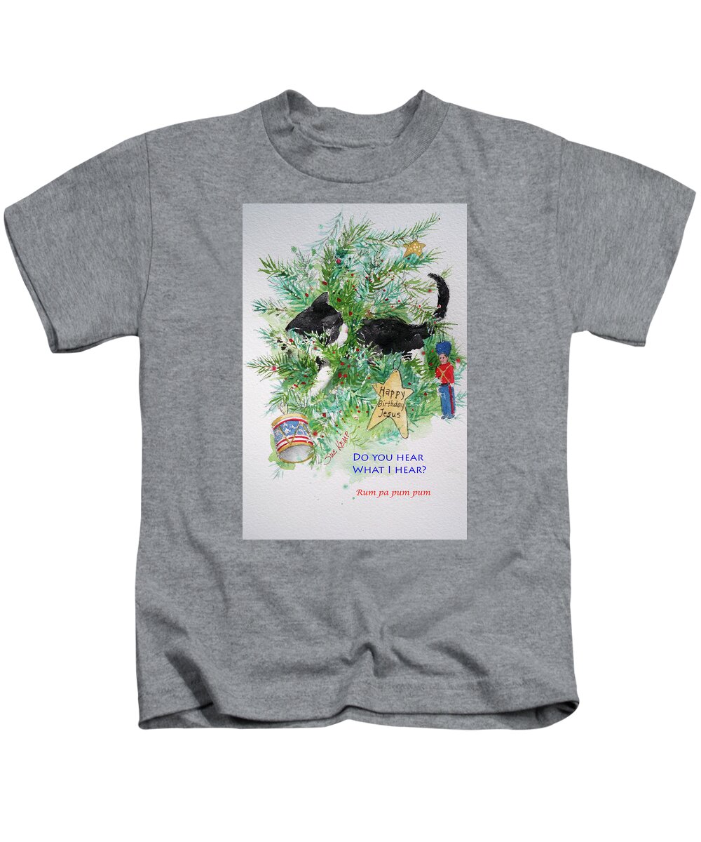 Cat Kids T-Shirt featuring the painting Here on these Branches by Sue Kemp