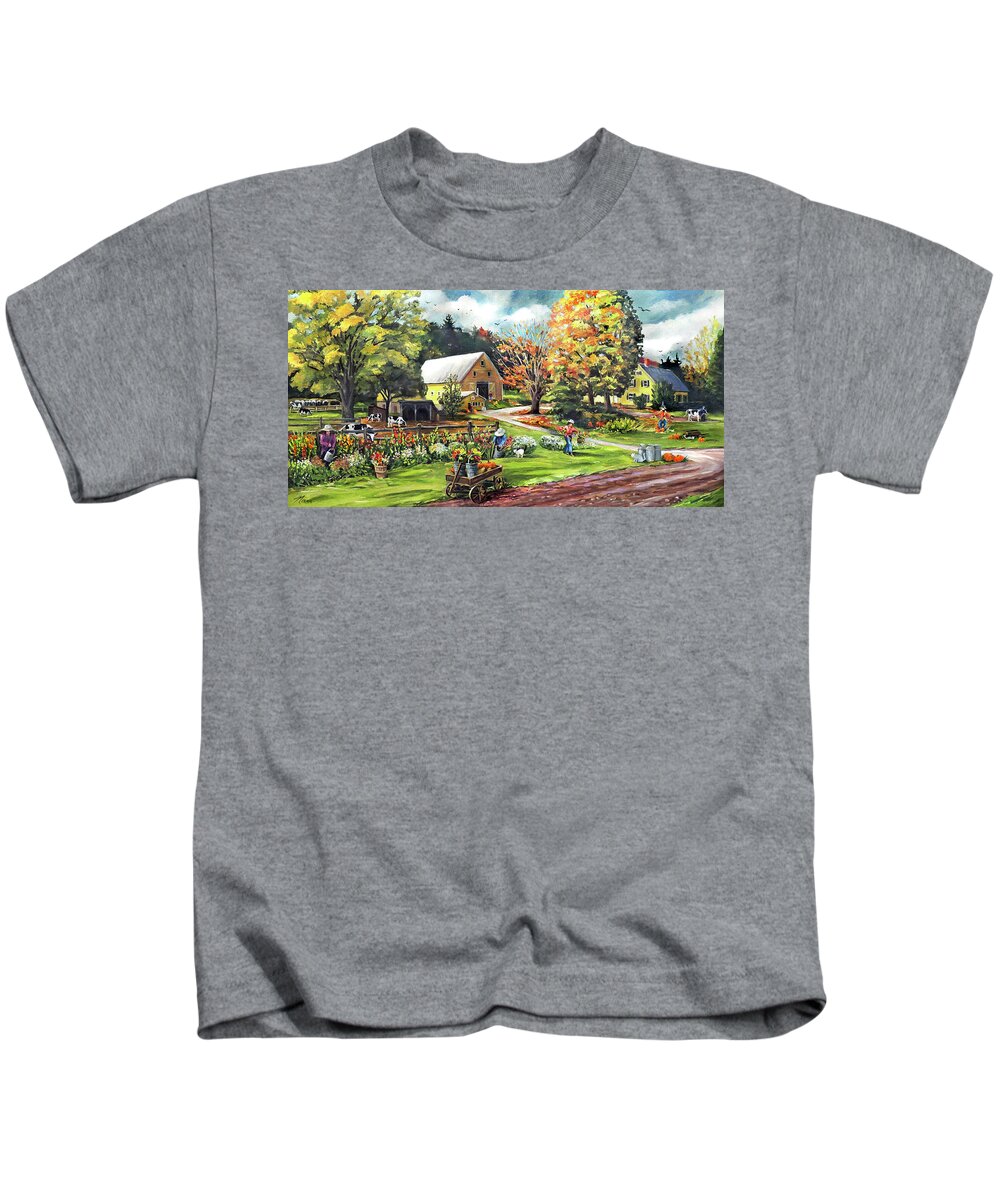 Autumn Kids T-Shirt featuring the painting Hodges Farm in Fairlee Vermont by Nancy Griswold
