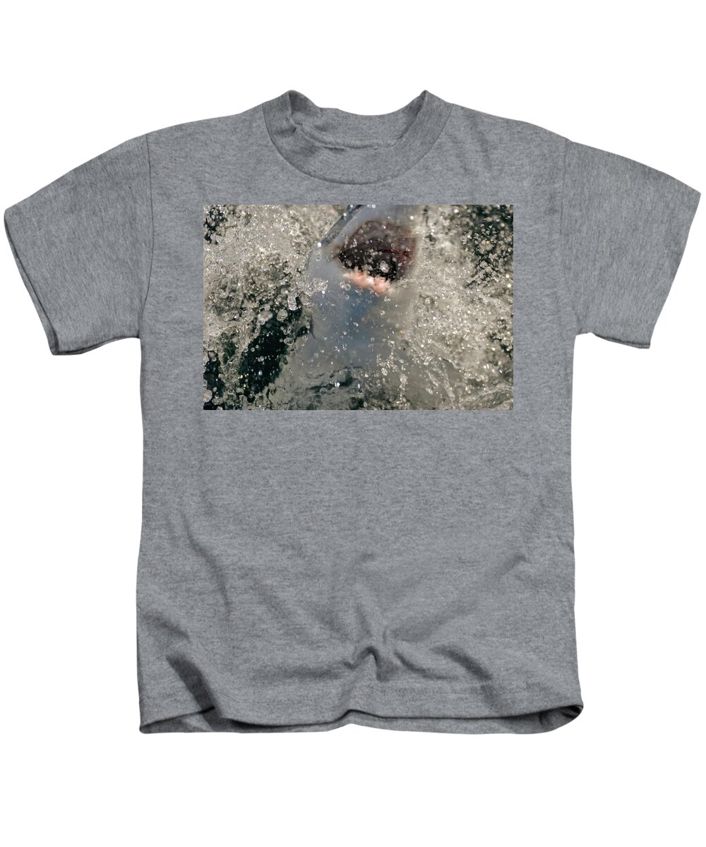 Mako Kids T-Shirt featuring the photograph Hooked Mako Shark coming out of water by David Shuler