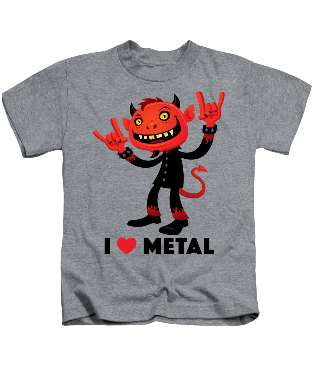 Band Kids T-Shirt featuring the digital art I Love Metal Devil by John Schwegel