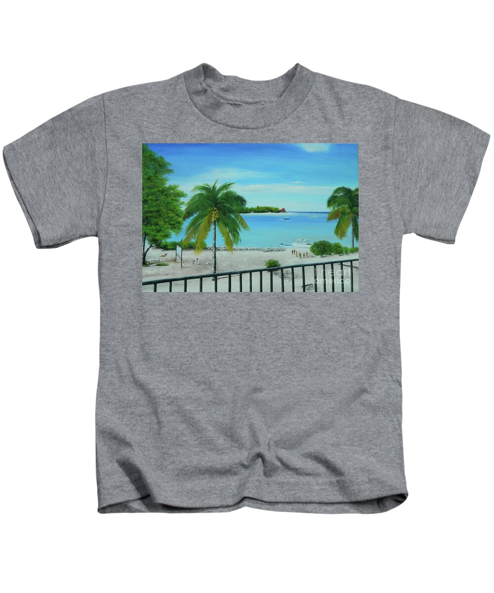 Tropical Landscape Kids T-Shirt featuring the painting Island Time 2 by Kenneth Harris