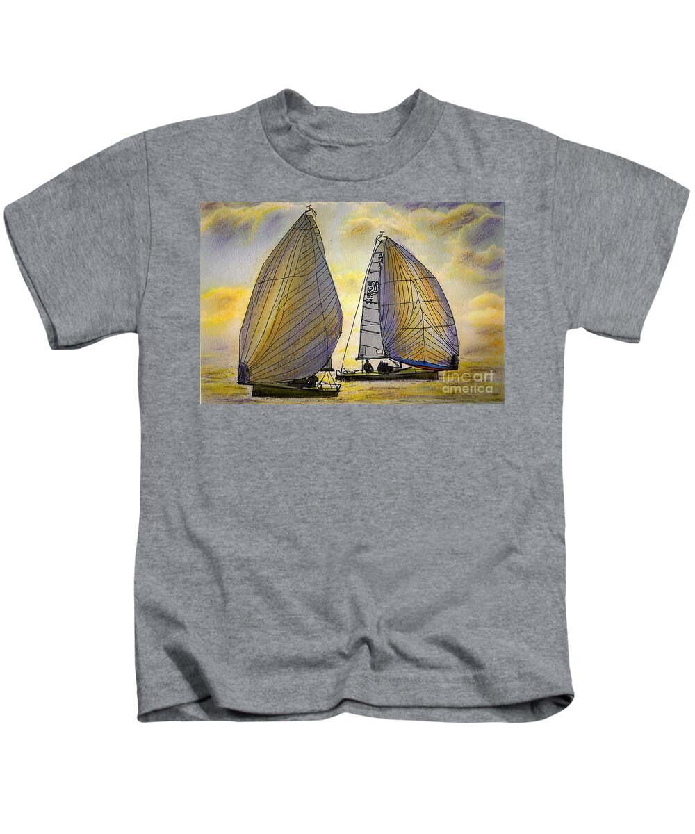 Sail Kids T-Shirt featuring the painting J-70's in the Sunset by Randy Sprout