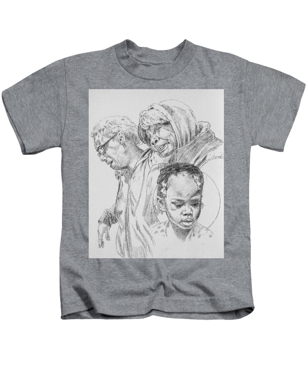 Young Girl Kids T-Shirt featuring the drawing Kennedi Powell and Grandmother by John Lautermilch