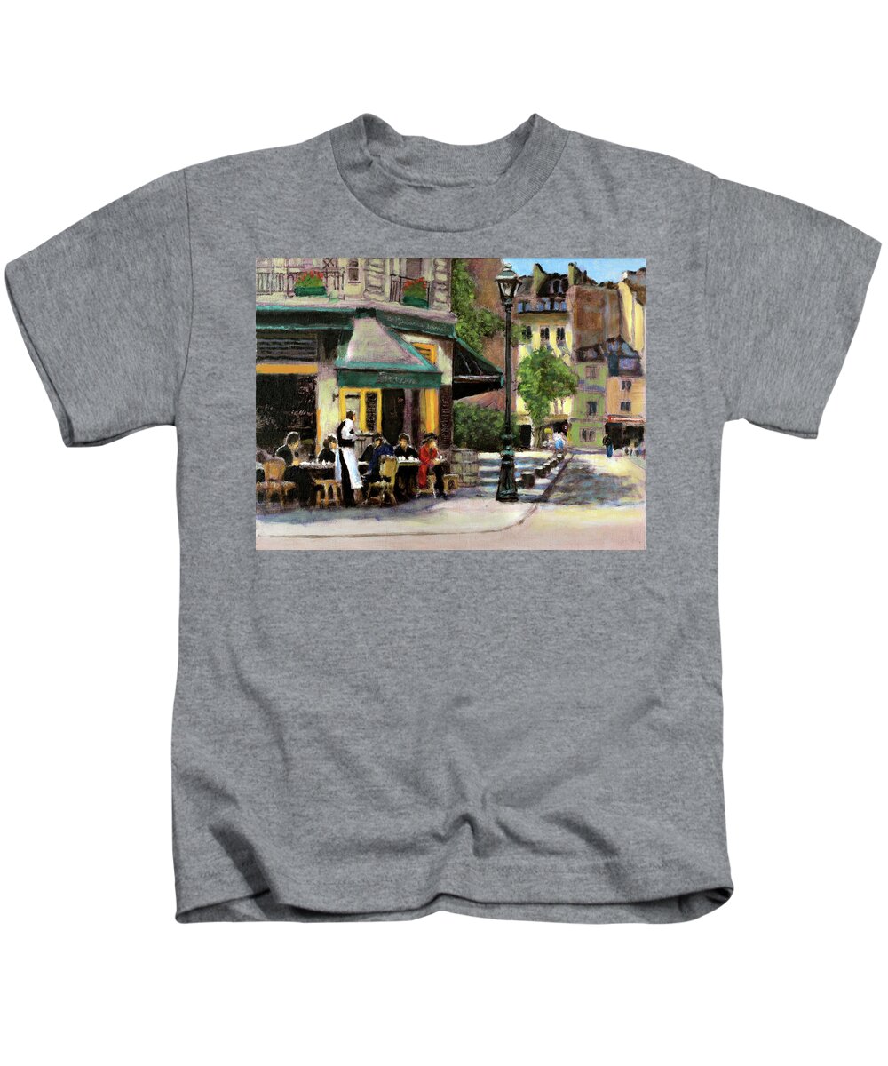 Paris Kids T-Shirt featuring the painting La Petite Brasserie by David Zimmerman