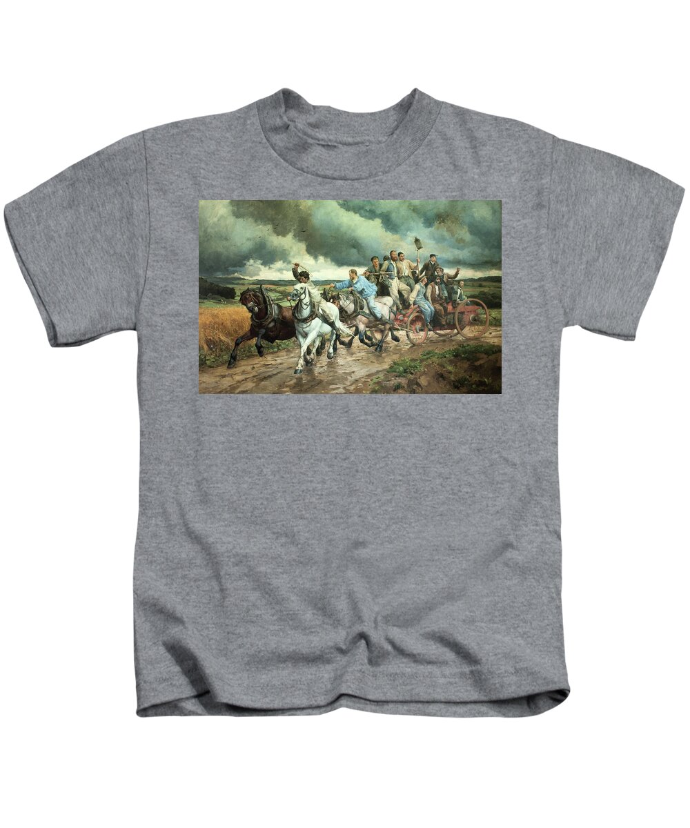 Eugene Burnand Kids T-Shirt featuring the painting La Pompe a Feu - The Fire Engine by Eugene Burnand