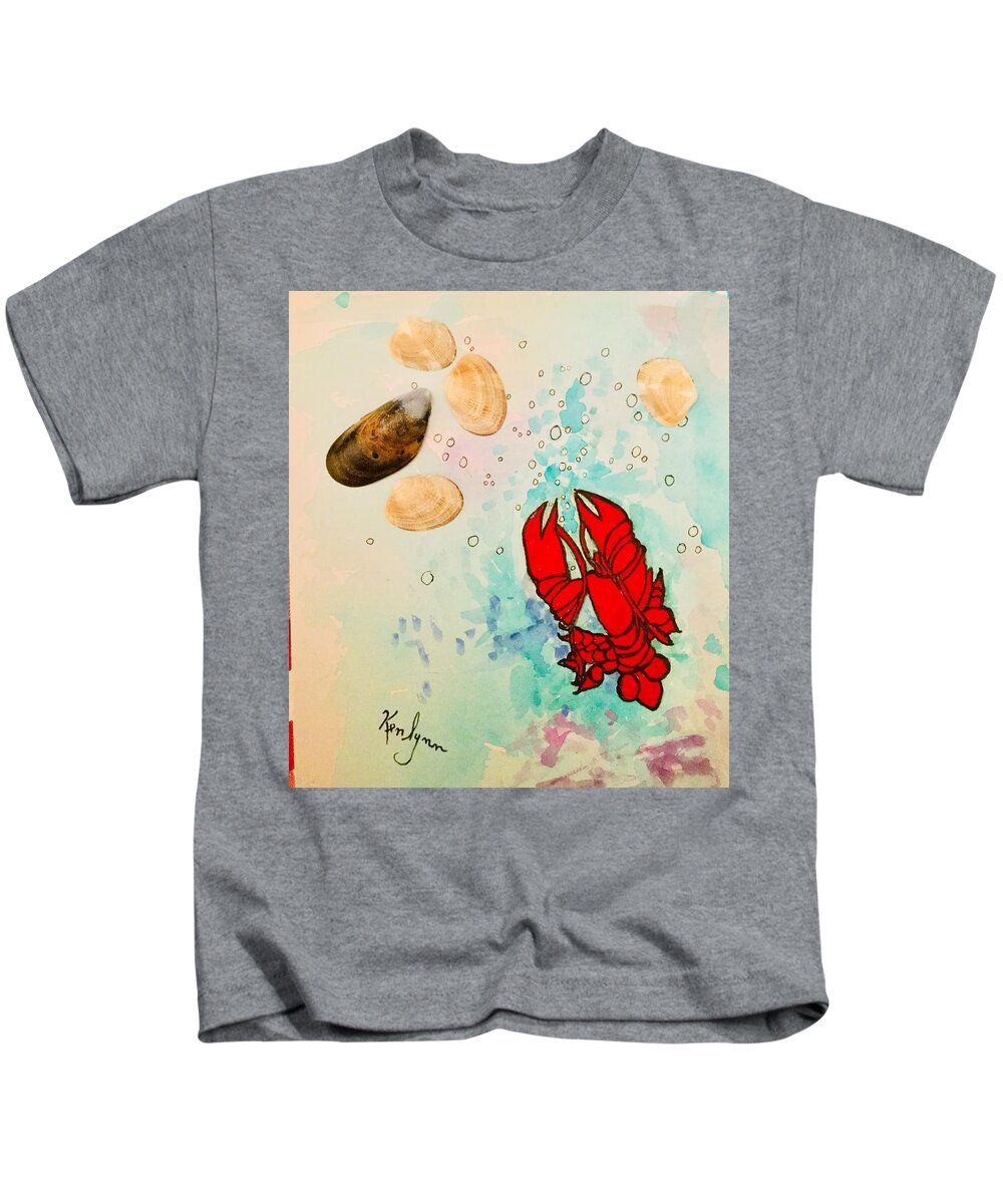 Lady Kids T-Shirt featuring the painting Lady Lobster by Kenlynn Schroeder