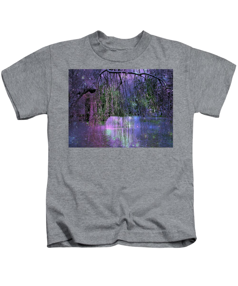 Scenic Lake Kids T-Shirt featuring the photograph Lake and Fountain Wonderland by Mike McBrayer