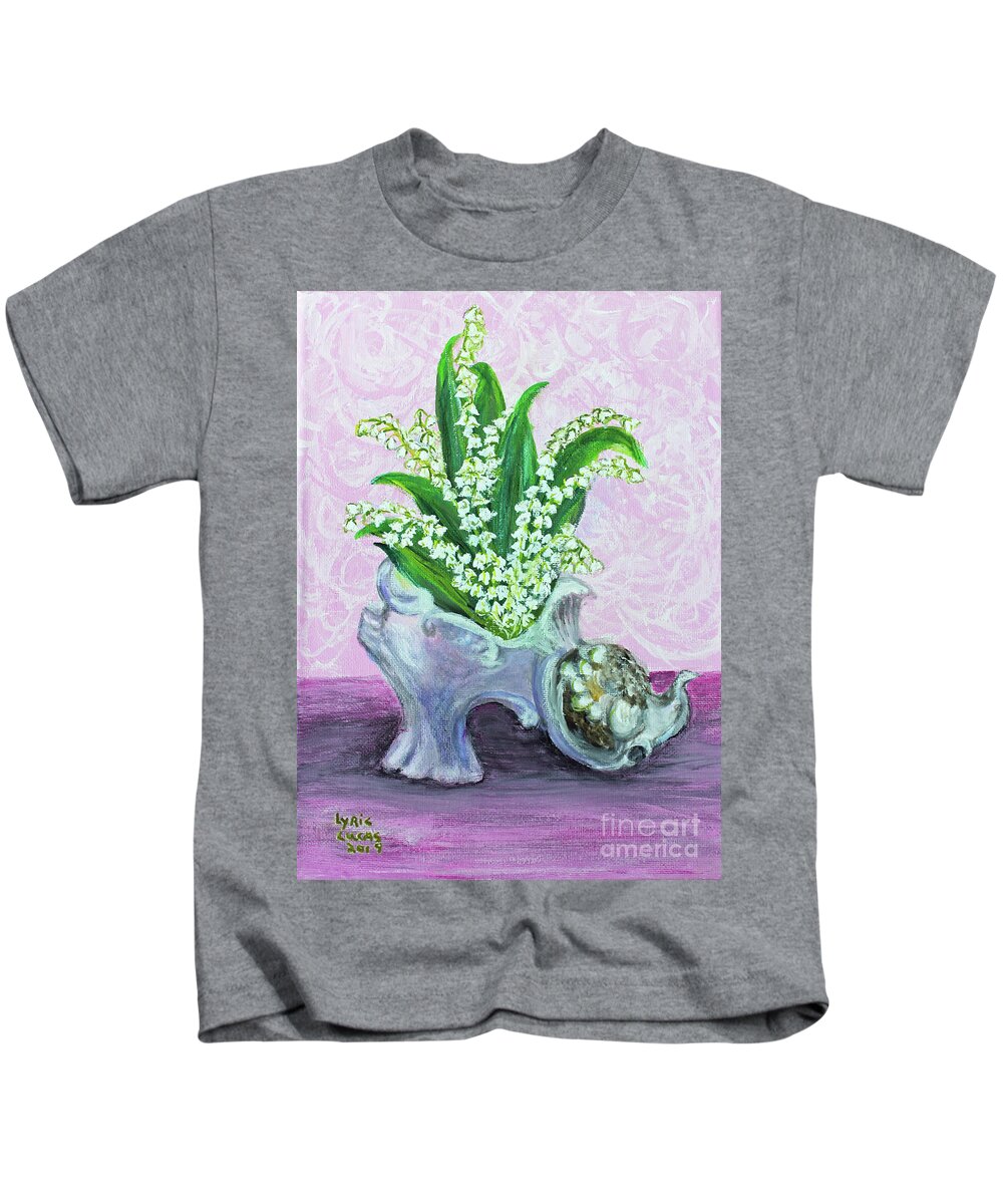 Still Life Kids T-Shirt featuring the painting Lilies or the Valley for Cinderella by Lyric Lucas