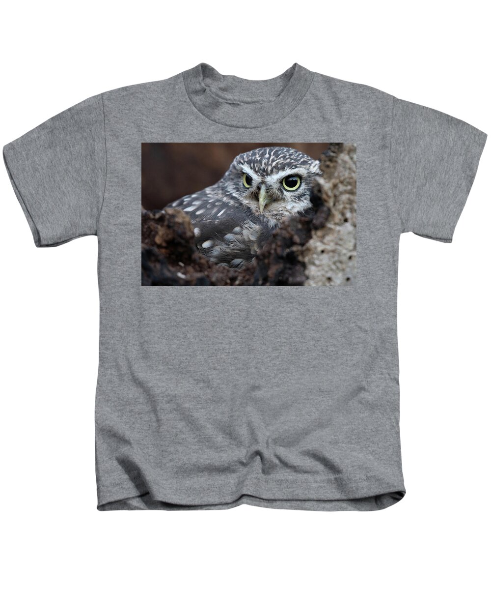 Little Owl Kids T-Shirt featuring the photograph Little Owl Portrait by Mark Hunter