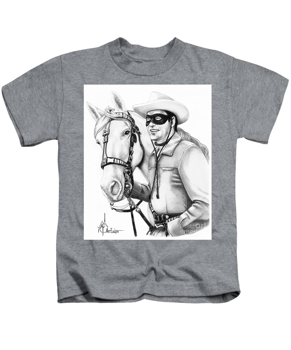 Pencil Kids T-Shirt featuring the drawing Lone Ranger by Murphy Elliott