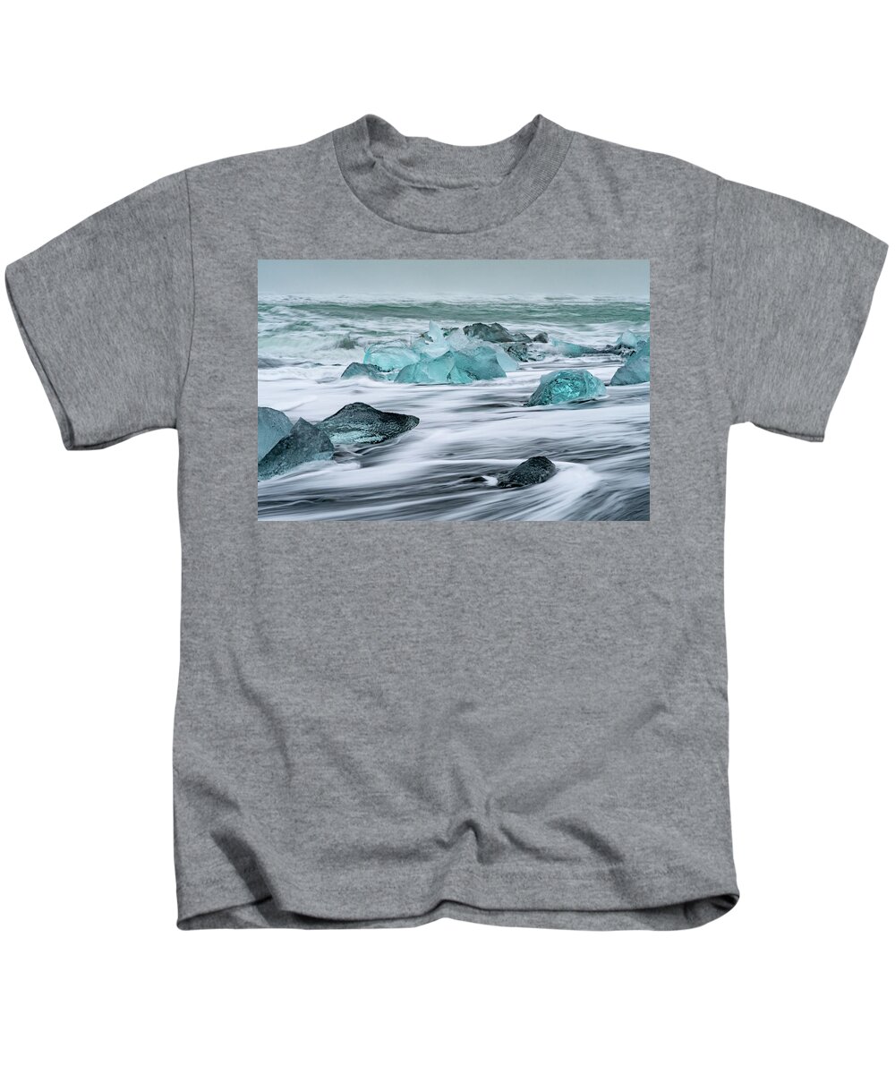 Iceland Kids T-Shirt featuring the photograph Long exposure at the Jokulsarlon ice beach by Mark Hunter