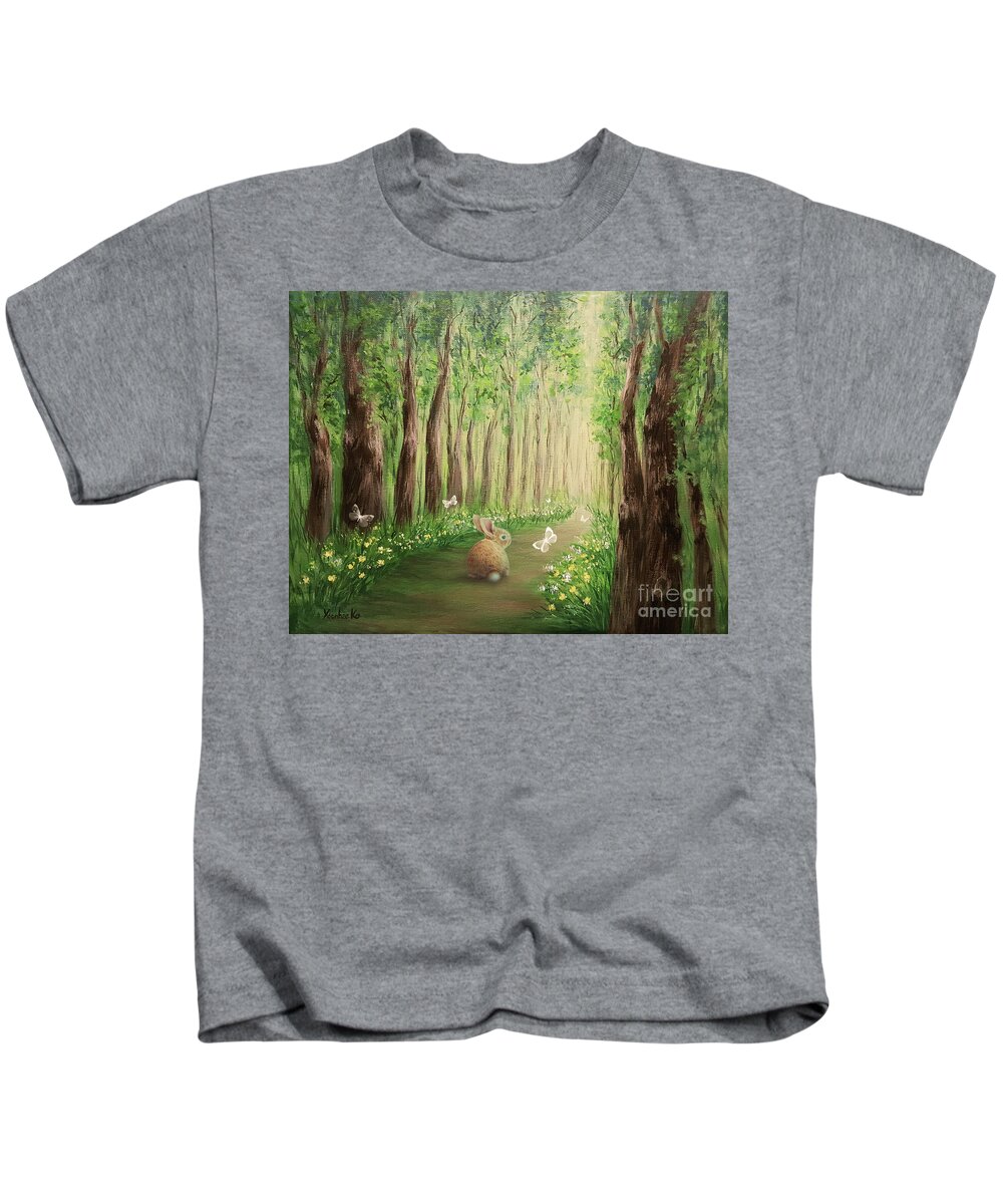 Forest Kids T-Shirt featuring the painting Lost and Found by Yoonhee Ko