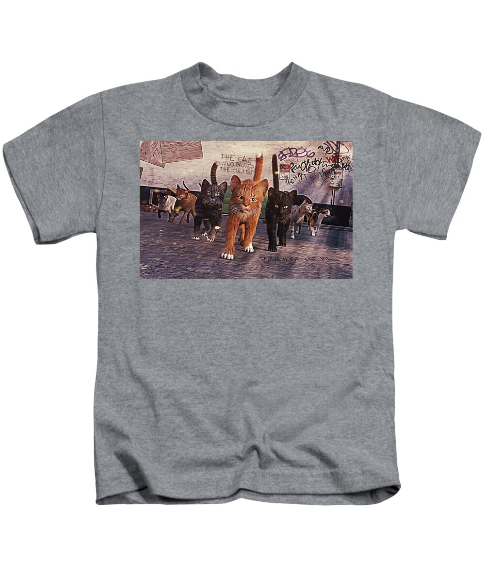 Cats Kids T-Shirt featuring the digital art March of the Mau by Robert Hazelton