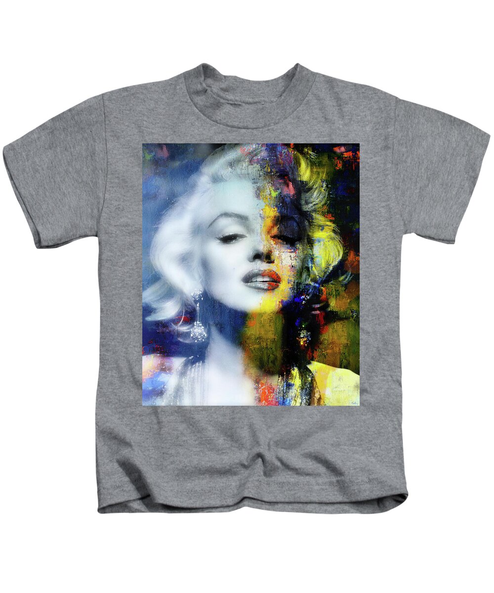 Marilyn Kids T-Shirt featuring the mixed media Marilyn Duality by Mal Bray