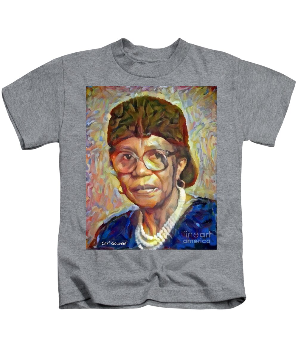  Portraits Kids T-Shirt featuring the painting Mata by Carl Gouveia
