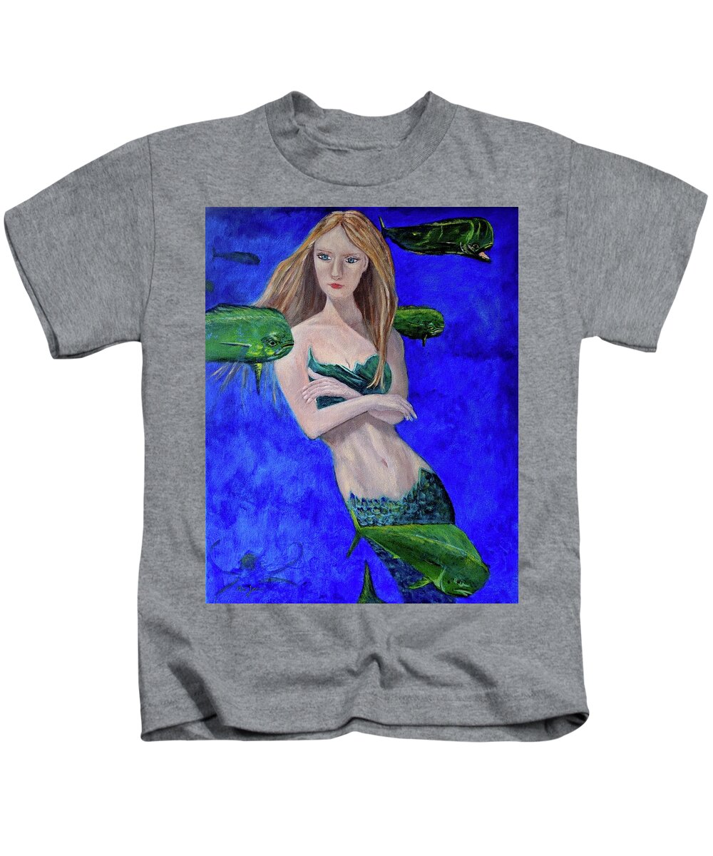 Mermaid Kids T-Shirt featuring the painting Mermaid and Mahi by Mike Jenkins