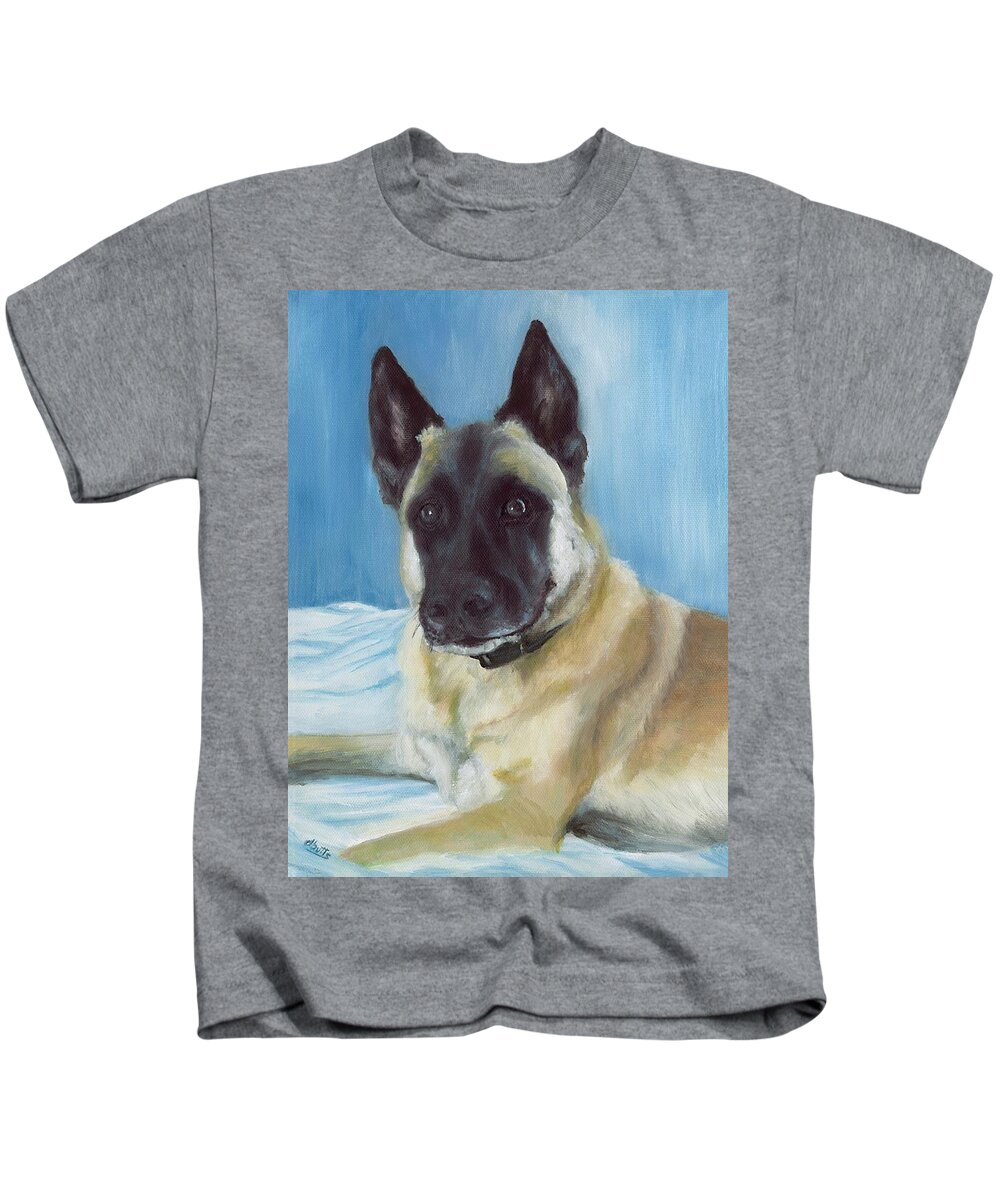 Belgian Malinois Kids T-Shirt featuring the painting Mick by Deborah Butts