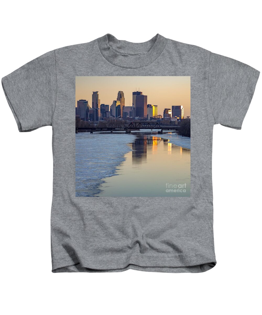 Minneapolis Kids T-Shirt featuring the photograph Minneapolis Skyline At Sunset 2 by Susan Rydberg