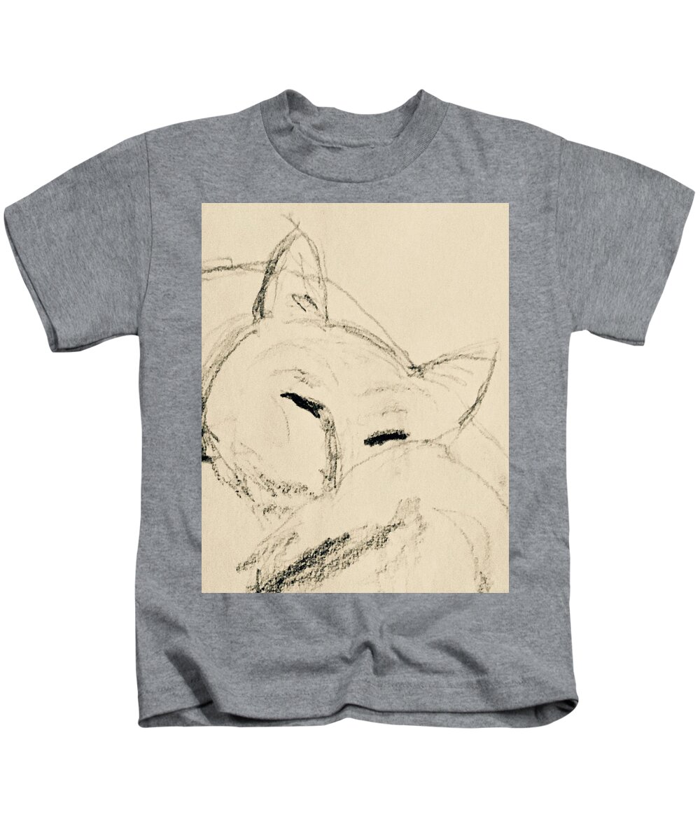 Nap Kids T-Shirt featuring the drawing Nap Cat by Debra Grace Addison