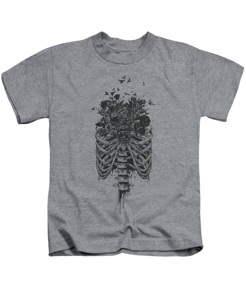 Skeleton Kids T-Shirt featuring the drawing New life by Balazs Solti